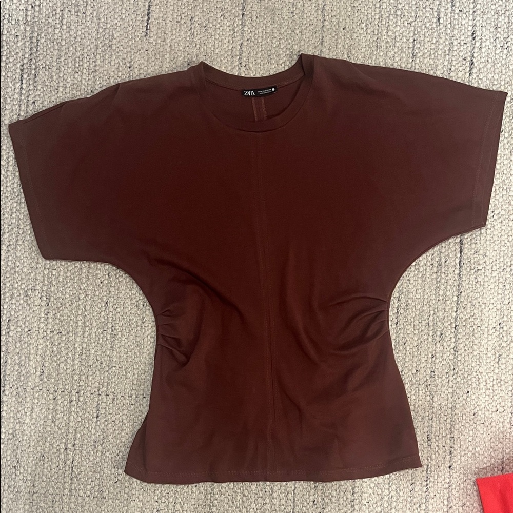 Zara Women's Burgendy Short Sleeve Top